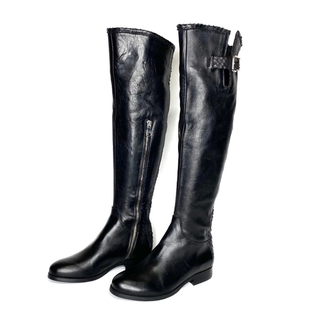 Ron White Boots Size 5.5 Piper Over The Knee OTK Black Leather Snake Pattern New